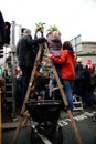 A family stood on the ladder on St. Patrick`s Day ParadeÃÂ in Dublin, Ireland, March 18th 2015